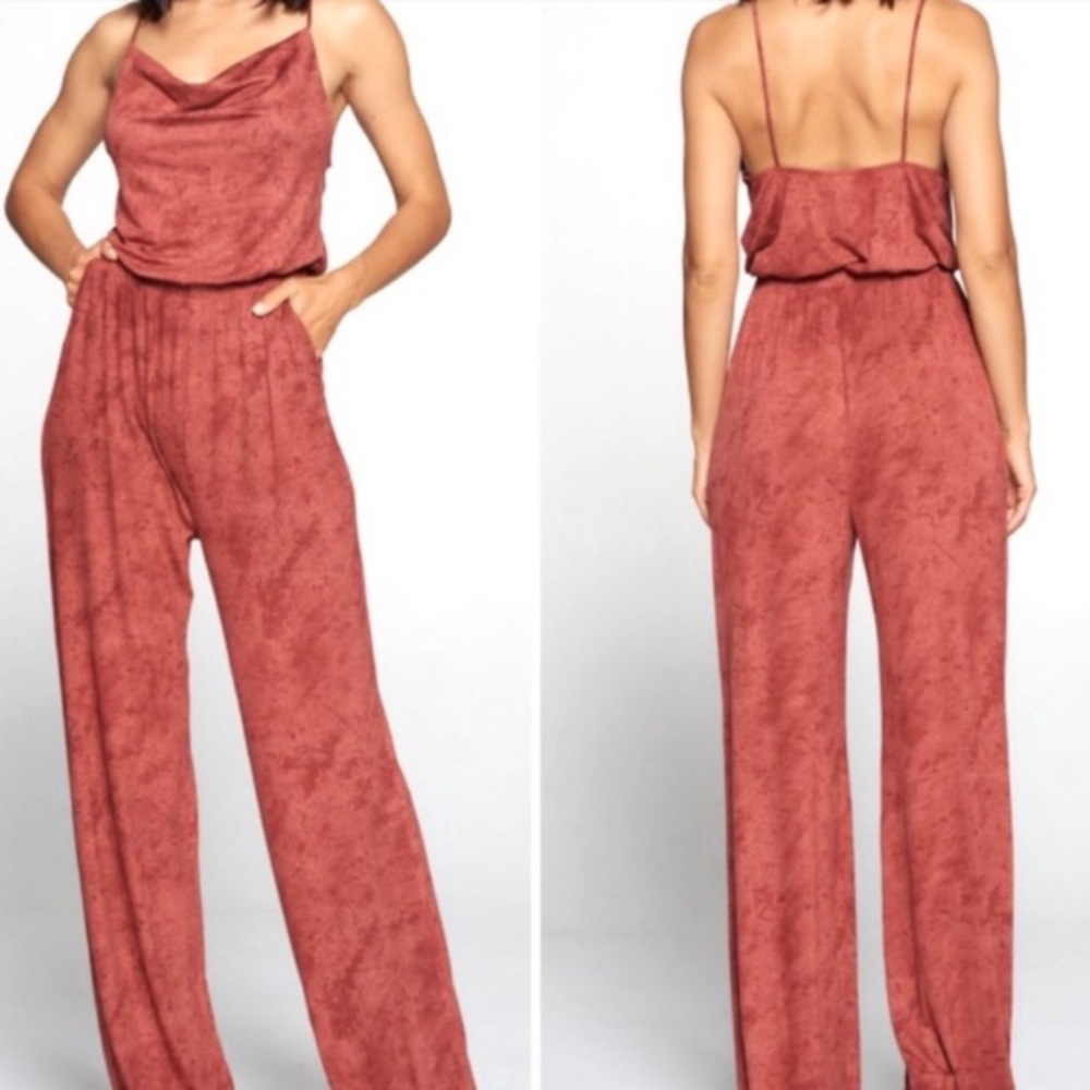 Women’s Bohemian Rust Brown & Pink Flared Jumpsuit Size Small